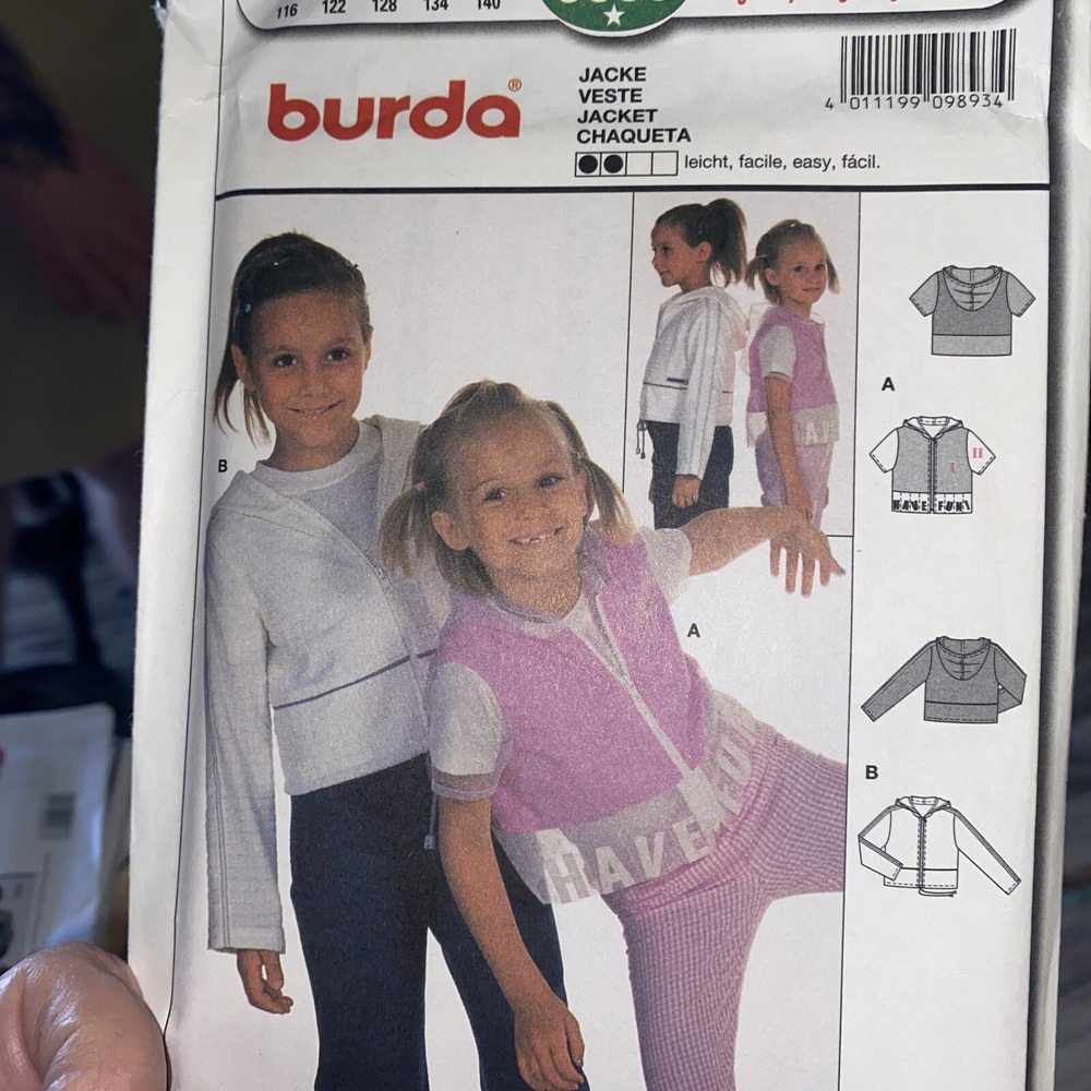 Burda 9893 Girls Front Zip Hooded Jacket Vest Sewing Pattern Size 6 8 10 Uncut